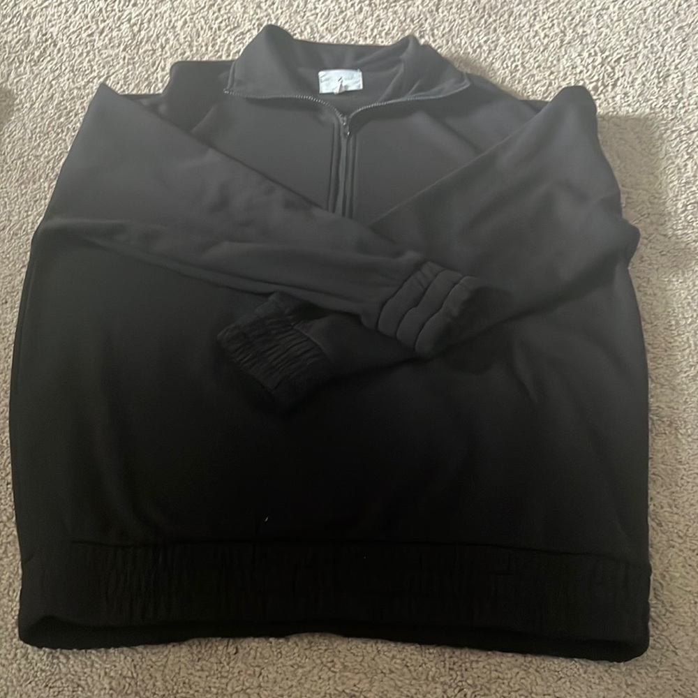 Lou & Grey black 1/4 zip with smocked wrists and hem